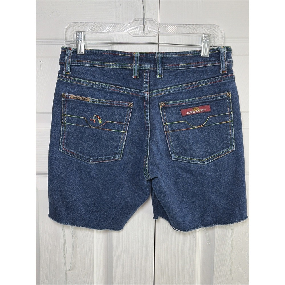 Jordache Rainbow Stitch Denim Shorts Womens 28 Blue Cutoff Y2K Vintage Cotton